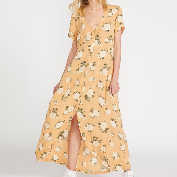Volcom Dresses & Skirts - NWT Volcom Yellow Floral Button Up Maxi Dress